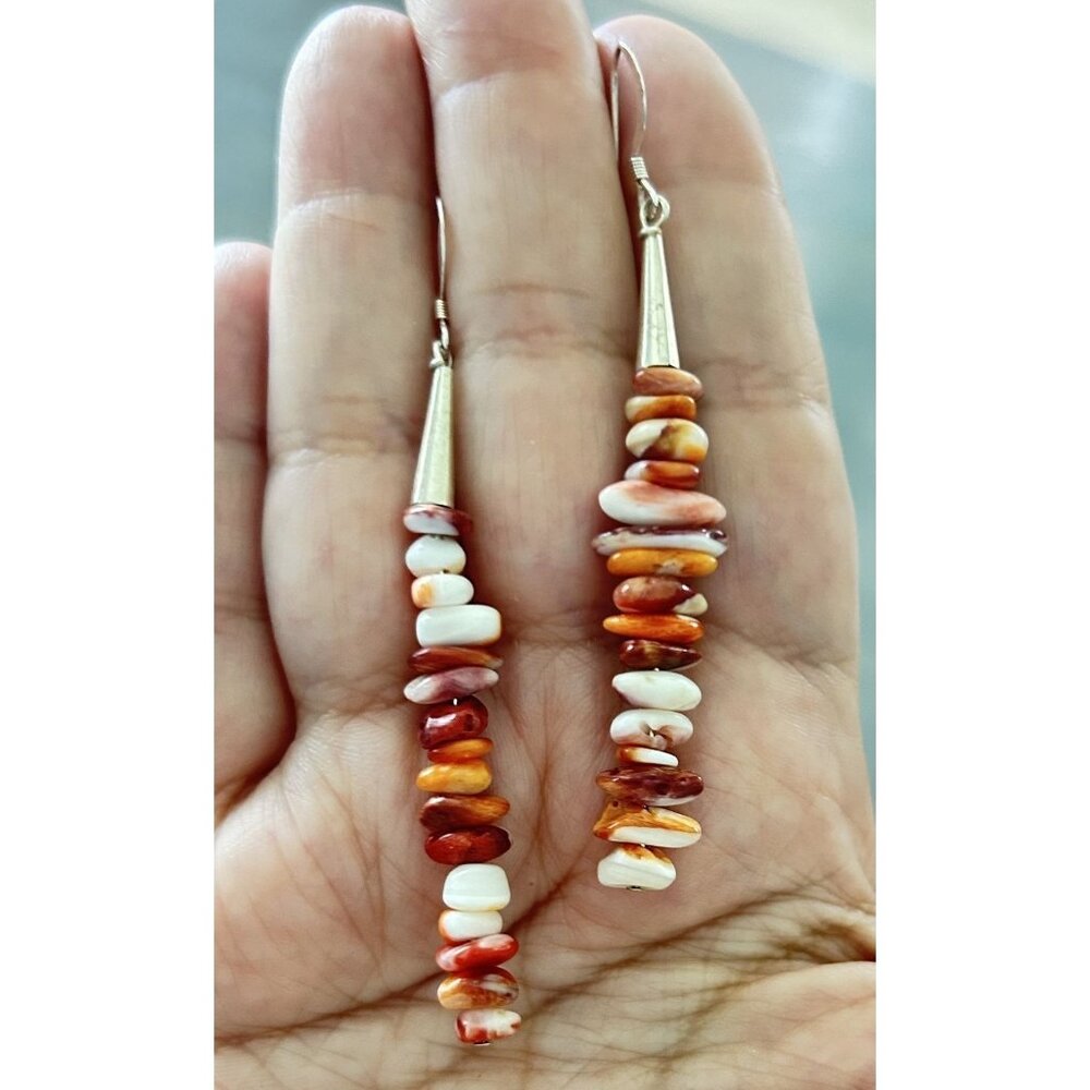 Handmade Genuine Spiny Oyster Dangle Earrings With Silver French Hooks